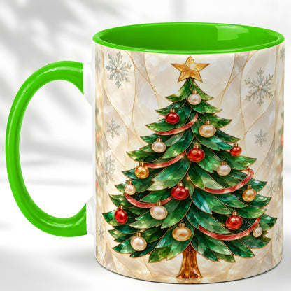 #pl[11oz|Green] Jeweled Christmas Tree Coffee Mug, Holiday Ornament Mug, Ceramic Cup