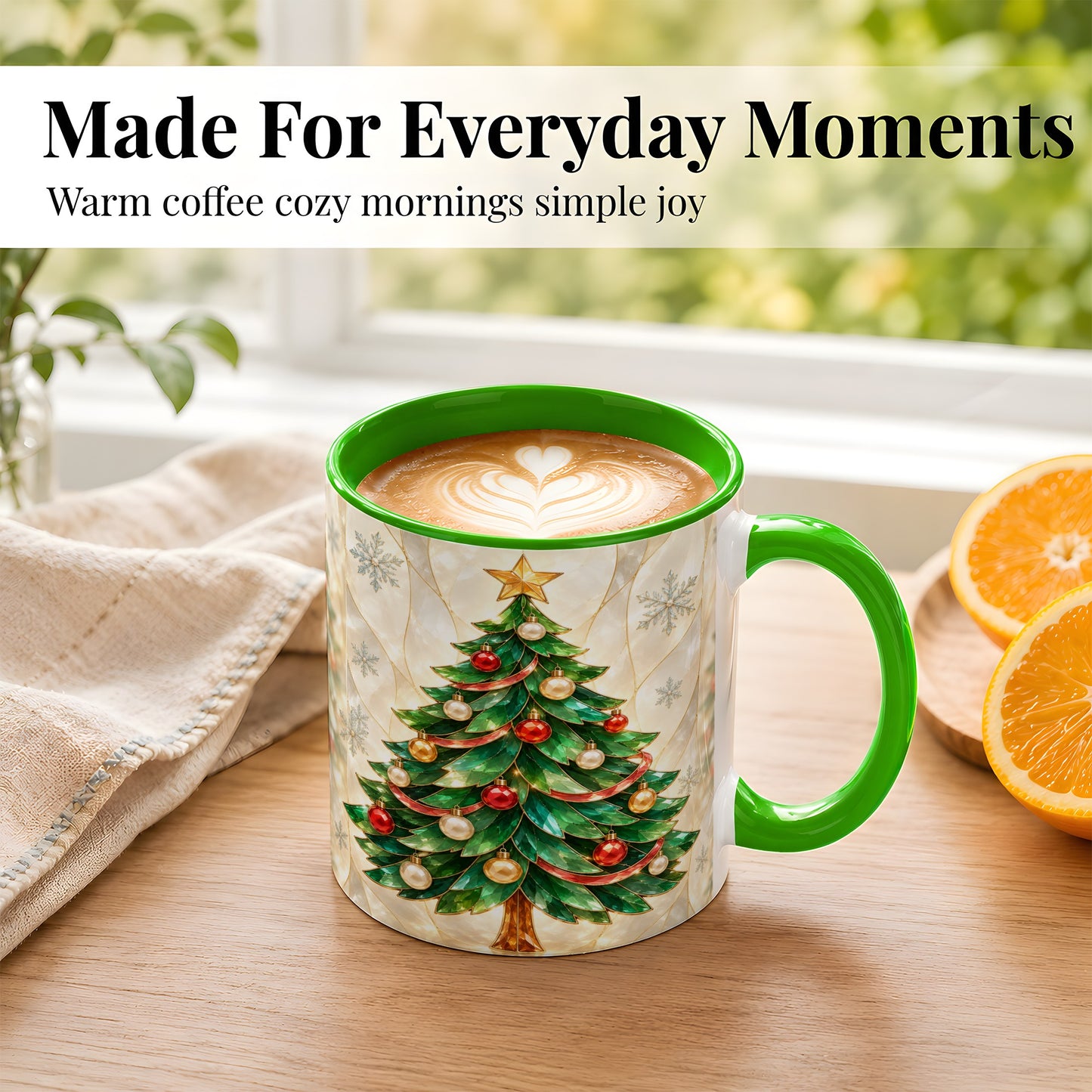 #pl[11oz|Green] Jeweled Christmas Tree Coffee Mug, Holiday Ornament Mug, Ceramic Cup