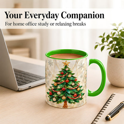 #pl[11oz|Green] Jeweled Christmas Tree Coffee Mug, Holiday Ornament Mug, Ceramic Cup