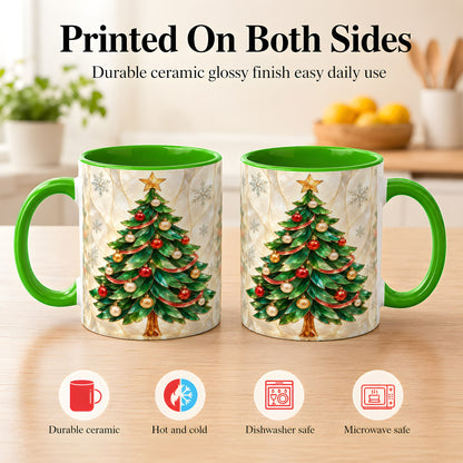 #pl[11oz|Green] Jeweled Christmas Tree Coffee Mug, Holiday Ornament Mug, Ceramic Cup