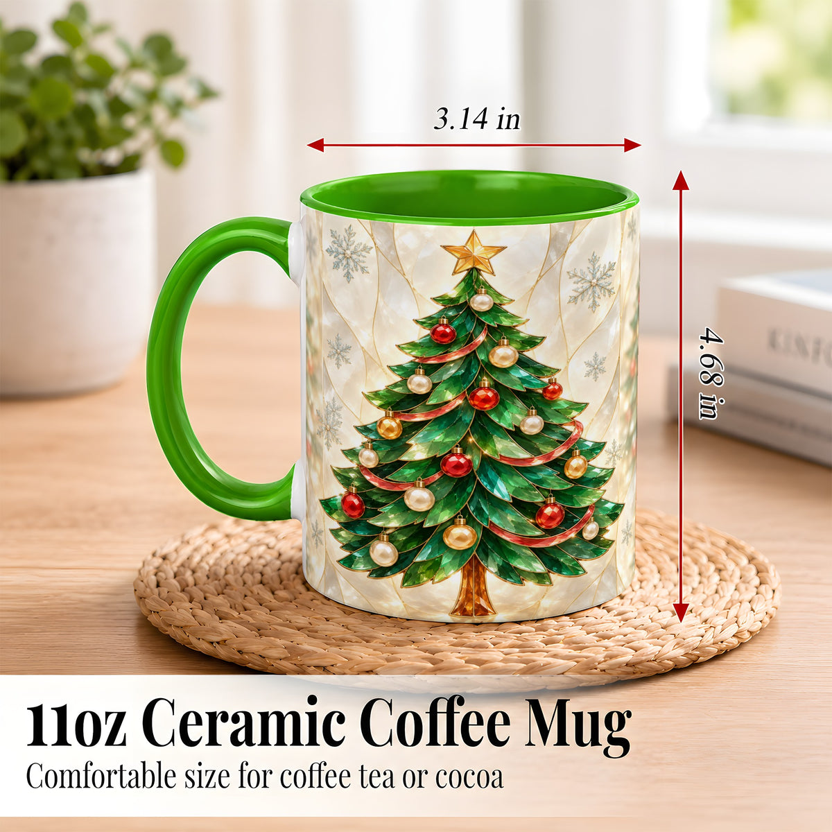 #pl[11oz|Green] Jeweled Christmas Tree Coffee Mug, Holiday Ornament Mug, Ceramic Cup