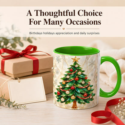 #pl[11oz|Green] Jeweled Christmas Tree Coffee Mug, Holiday Ornament Mug, Ceramic Cup