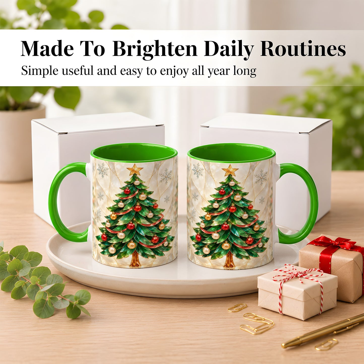 #pl[11oz|Green] Jeweled Christmas Tree Coffee Mug, Holiday Ornament Mug, Ceramic Cup