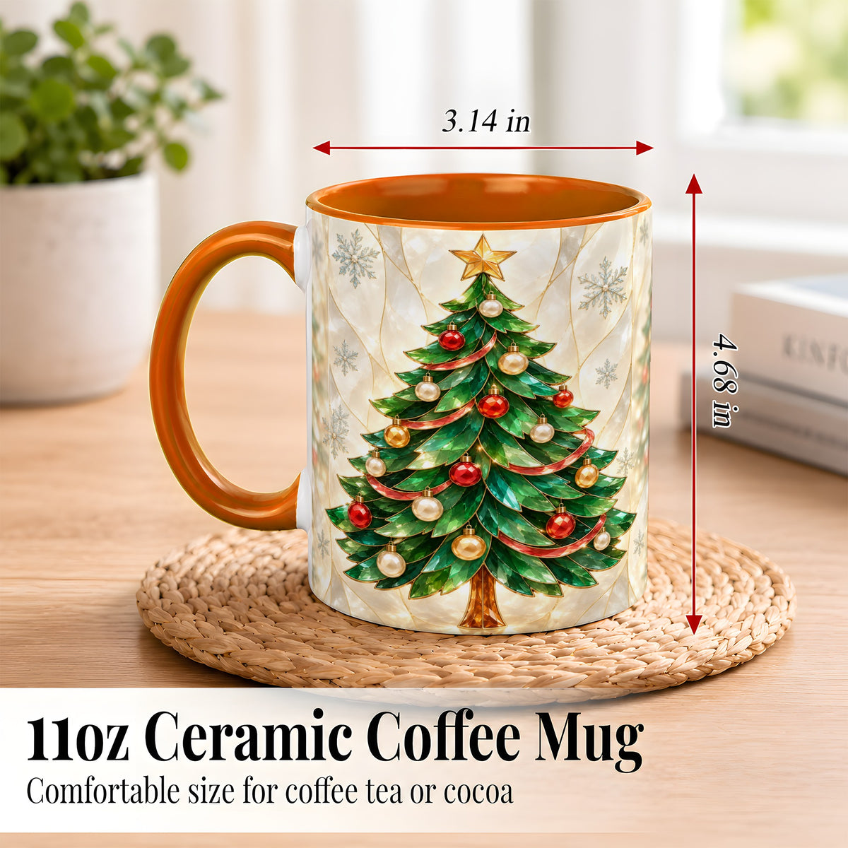 #pl[11oz|Orange] Jeweled Christmas Tree Coffee Mug, Holiday Ornament Mug, Ceramic Cup