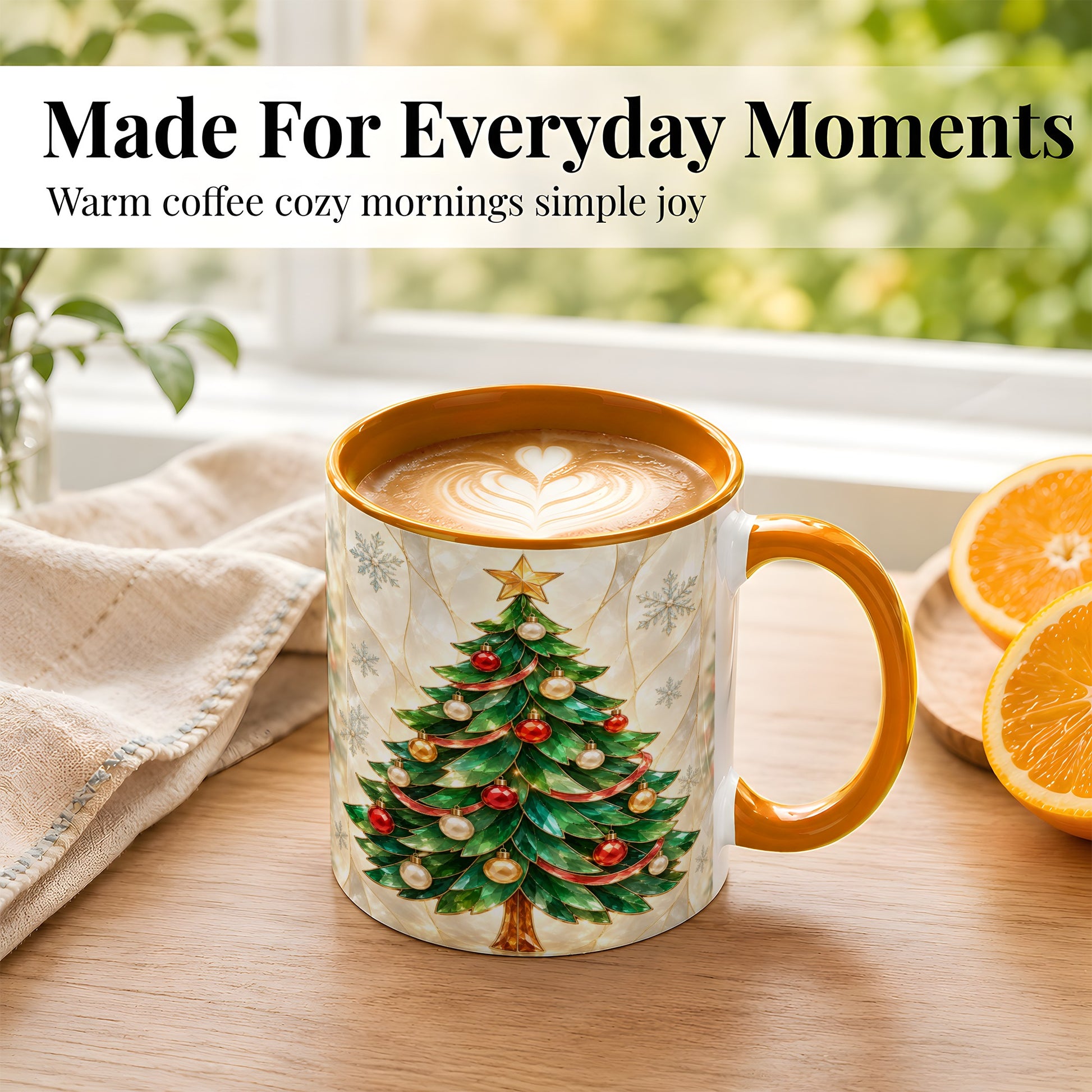 #pl[11oz|Orange] Jeweled Christmas Tree Coffee Mug, Holiday Ornament Mug, Ceramic Cup