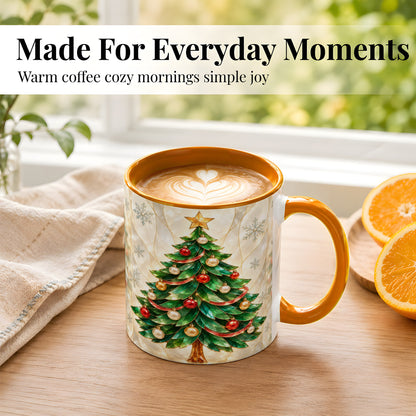 #pl[11oz|Orange] Jeweled Christmas Tree Coffee Mug, Holiday Ornament Mug, Ceramic Cup