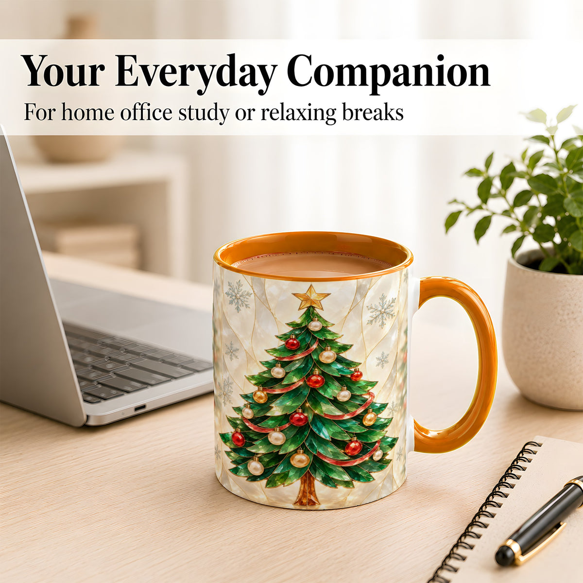 #pl[11oz|Orange] Jeweled Christmas Tree Coffee Mug, Holiday Ornament Mug, Ceramic Cup