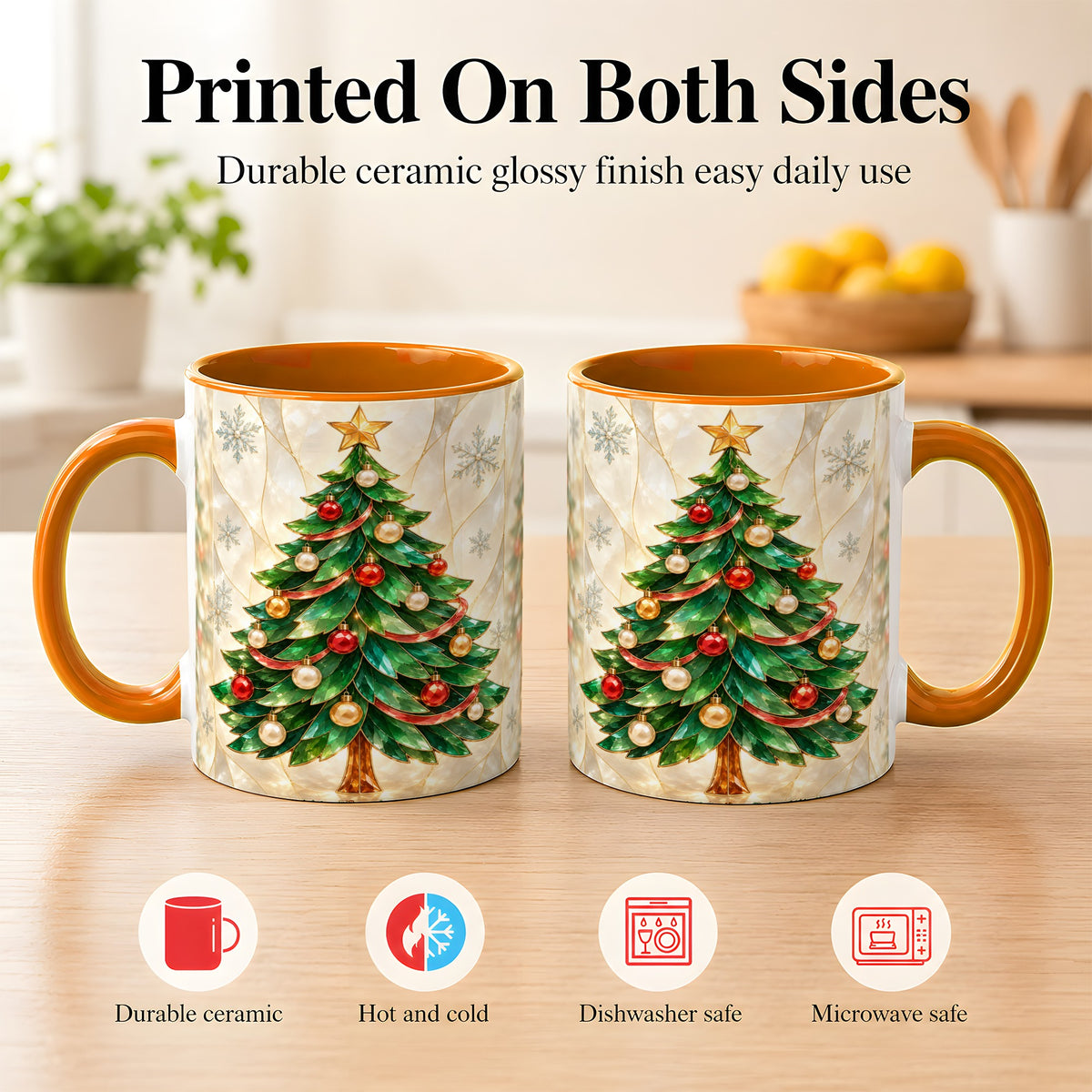 #pl[11oz|Orange] Jeweled Christmas Tree Coffee Mug, Holiday Ornament Mug, Ceramic Cup