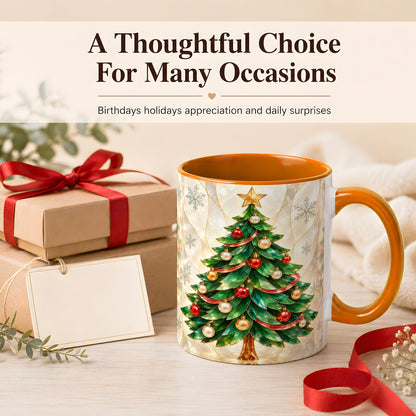 #pl[11oz|Orange] Jeweled Christmas Tree Coffee Mug, Holiday Ornament Mug, Ceramic Cup