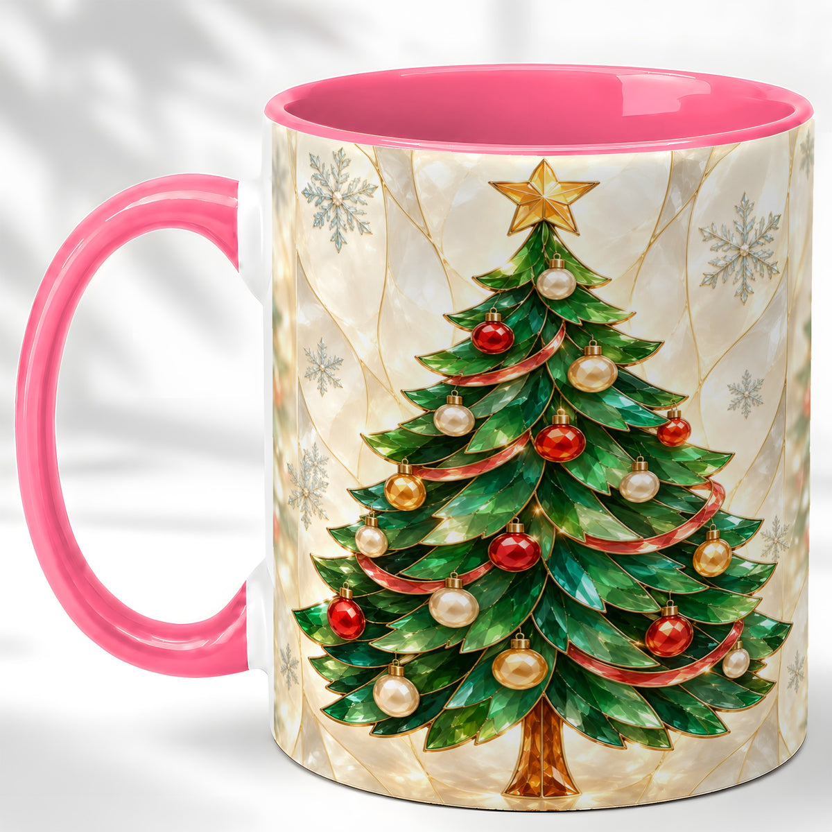 #pl[11oz|Pink] Jeweled Christmas Tree Coffee Mug, Holiday Ornament Mug, Ceramic Cup