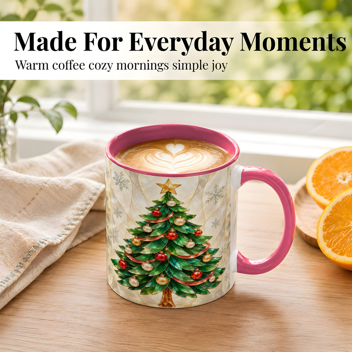 #pl[11oz|Pink] Jeweled Christmas Tree Coffee Mug, Holiday Ornament Mug, Ceramic Cup