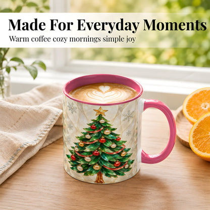 #pl[11oz|Pink] Jeweled Christmas Tree Coffee Mug, Holiday Ornament Mug, Ceramic Cup