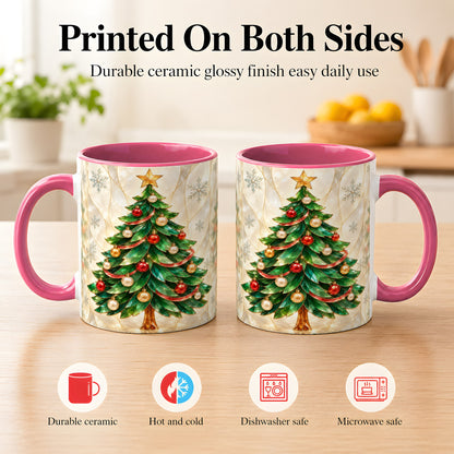 #pl[11oz|Pink] Jeweled Christmas Tree Coffee Mug, Holiday Ornament Mug, Ceramic Cup