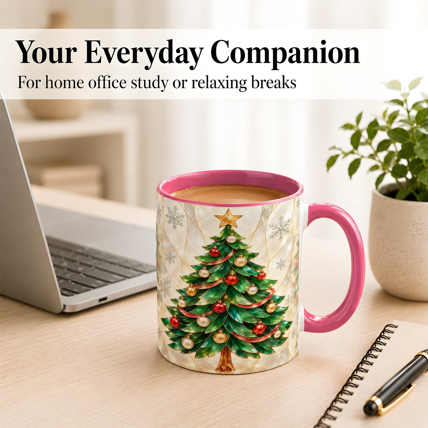 #pl[11oz|Pink] Jeweled Christmas Tree Coffee Mug, Holiday Ornament Mug, Ceramic Cup