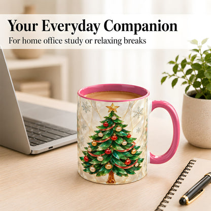 #pl[11oz|Pink] Jeweled Christmas Tree Coffee Mug, Holiday Ornament Mug, Ceramic Cup