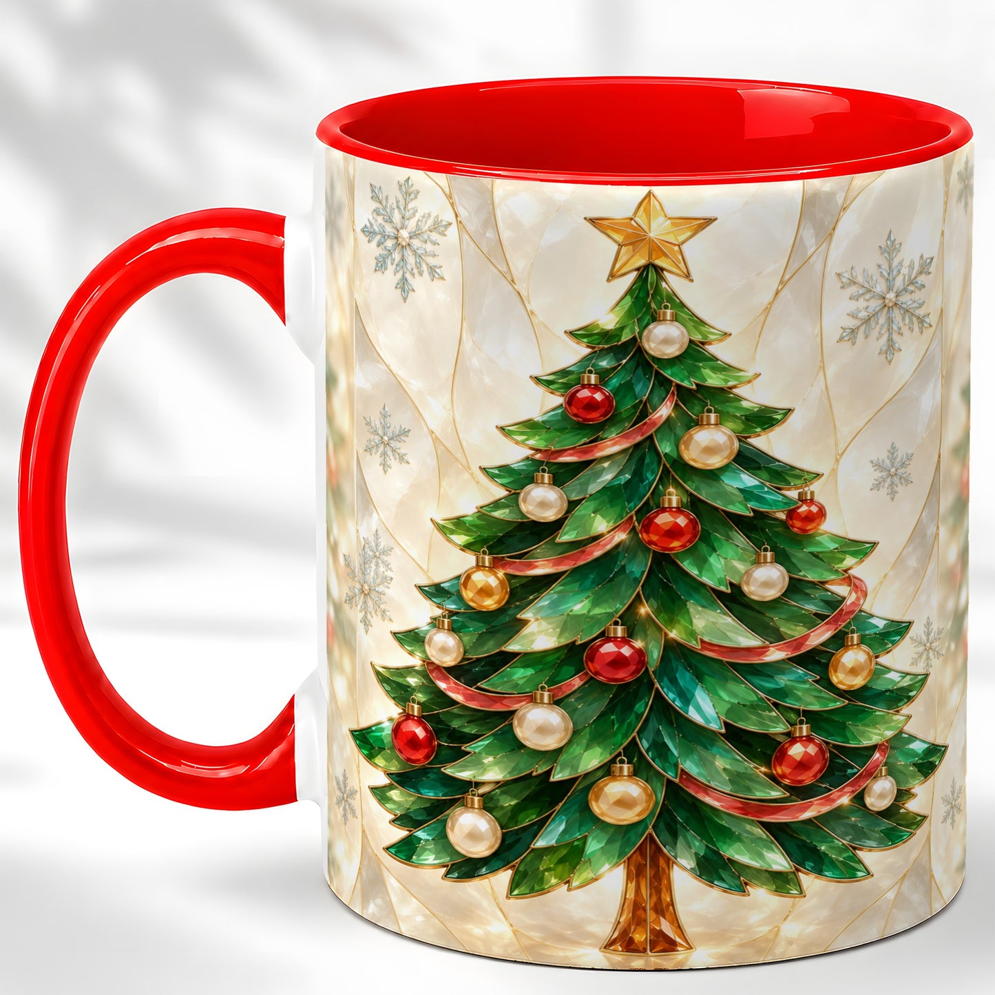 Jeweled Christmas Tree Coffee Mug, Holiday Ornament Mug, Ceramic Cup