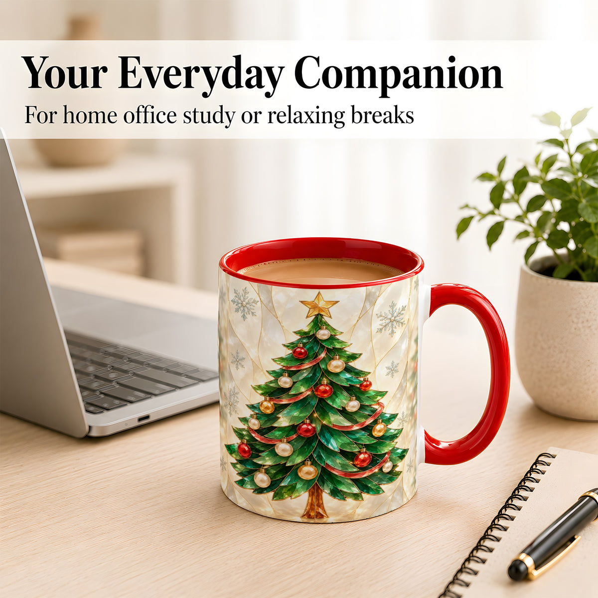 #pl[11oz|Red] Jeweled Christmas Tree Coffee Mug, Holiday Ornament Mug, Ceramic Cup