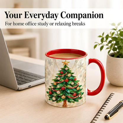 #pl[11oz|Red] Jeweled Christmas Tree Coffee Mug, Holiday Ornament Mug, Ceramic Cup
