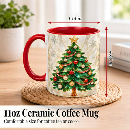 #pl[11oz|Red] Jeweled Christmas Tree Coffee Mug, Holiday Ornament Mug, Ceramic Cup