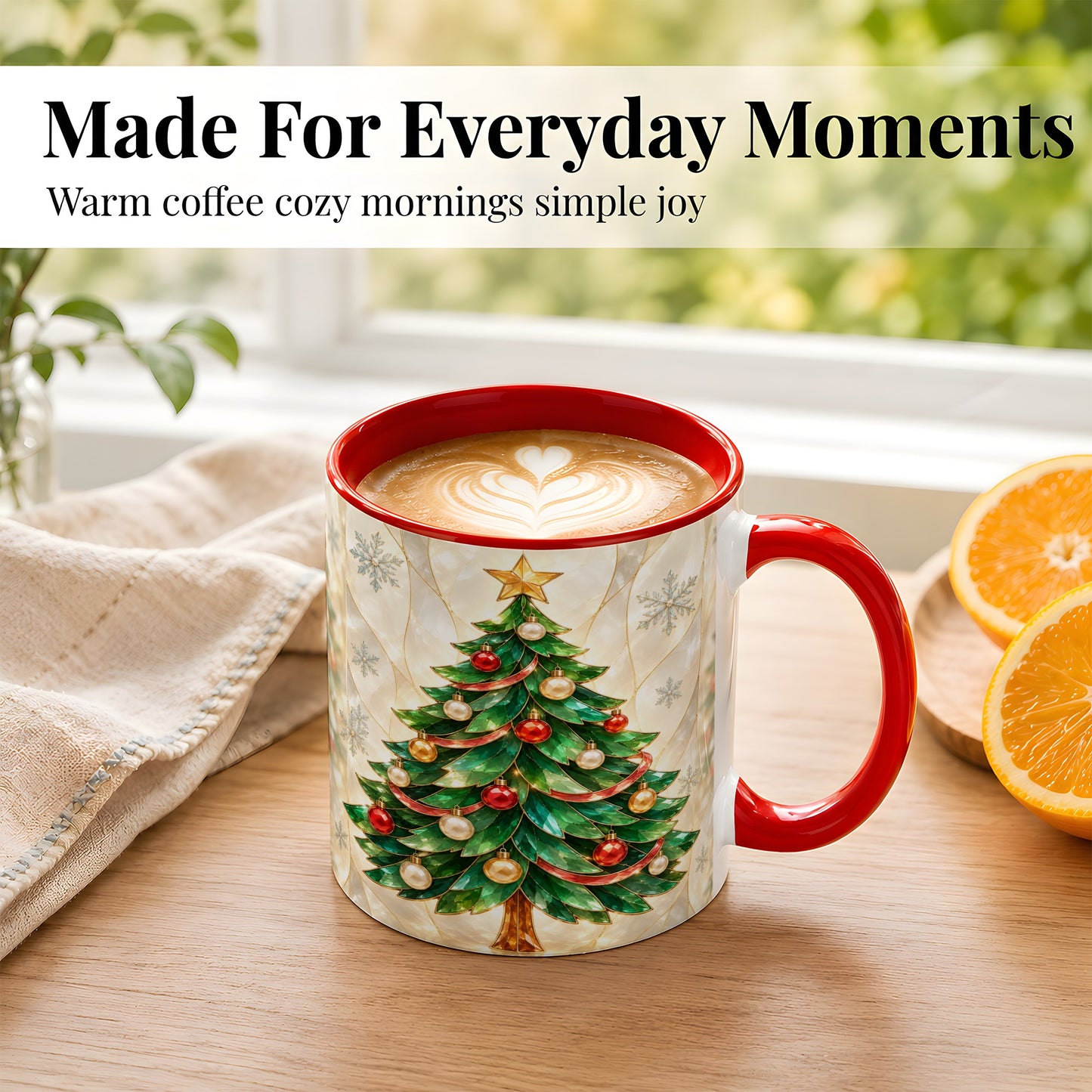 #pl[11oz|Red] Jeweled Christmas Tree Coffee Mug, Holiday Ornament Mug, Ceramic Cup