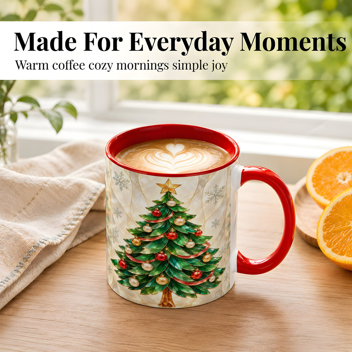 #pl[11oz|Red] Jeweled Christmas Tree Coffee Mug, Holiday Ornament Mug, Ceramic Cup