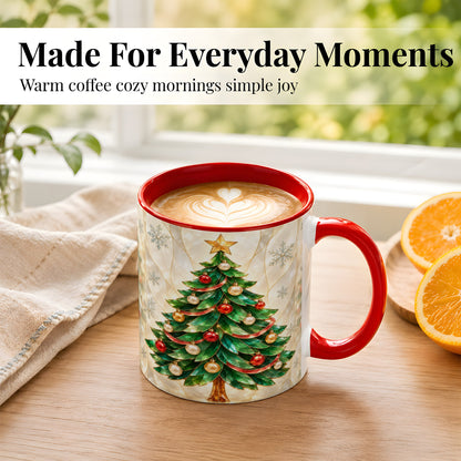 #pl[11oz|Red] Jeweled Christmas Tree Coffee Mug, Holiday Ornament Mug, Ceramic Cup