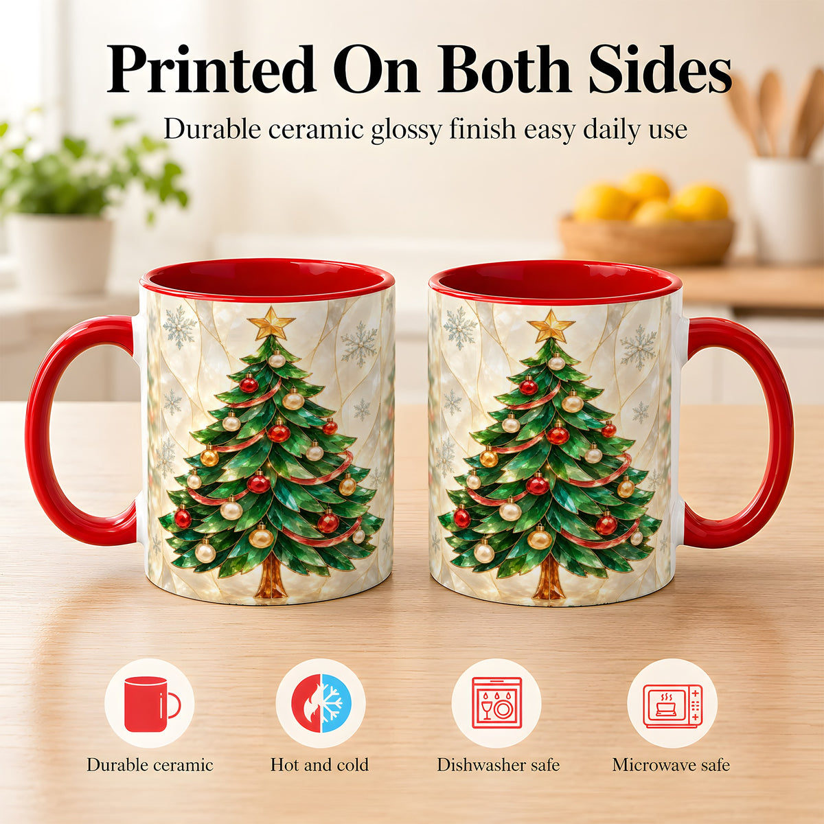#pl[11oz|Red] Jeweled Christmas Tree Coffee Mug, Holiday Ornament Mug, Ceramic Cup