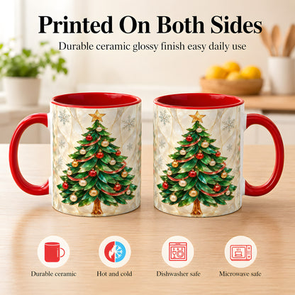 #pl[11oz|Red] Jeweled Christmas Tree Coffee Mug, Holiday Ornament Mug, Ceramic Cup