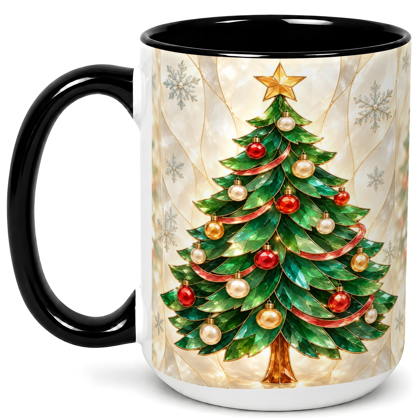 #pl[15oz|Black] Jeweled Christmas Tree Coffee Mug, Holiday Ornament Mug, Ceramic Cup