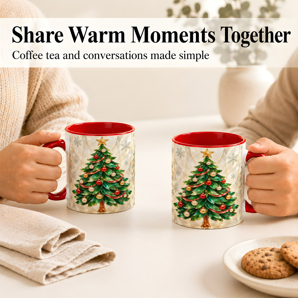 #pl[11oz|Red] Jeweled Christmas Tree Coffee Mug, Holiday Ornament Mug, Ceramic Cup