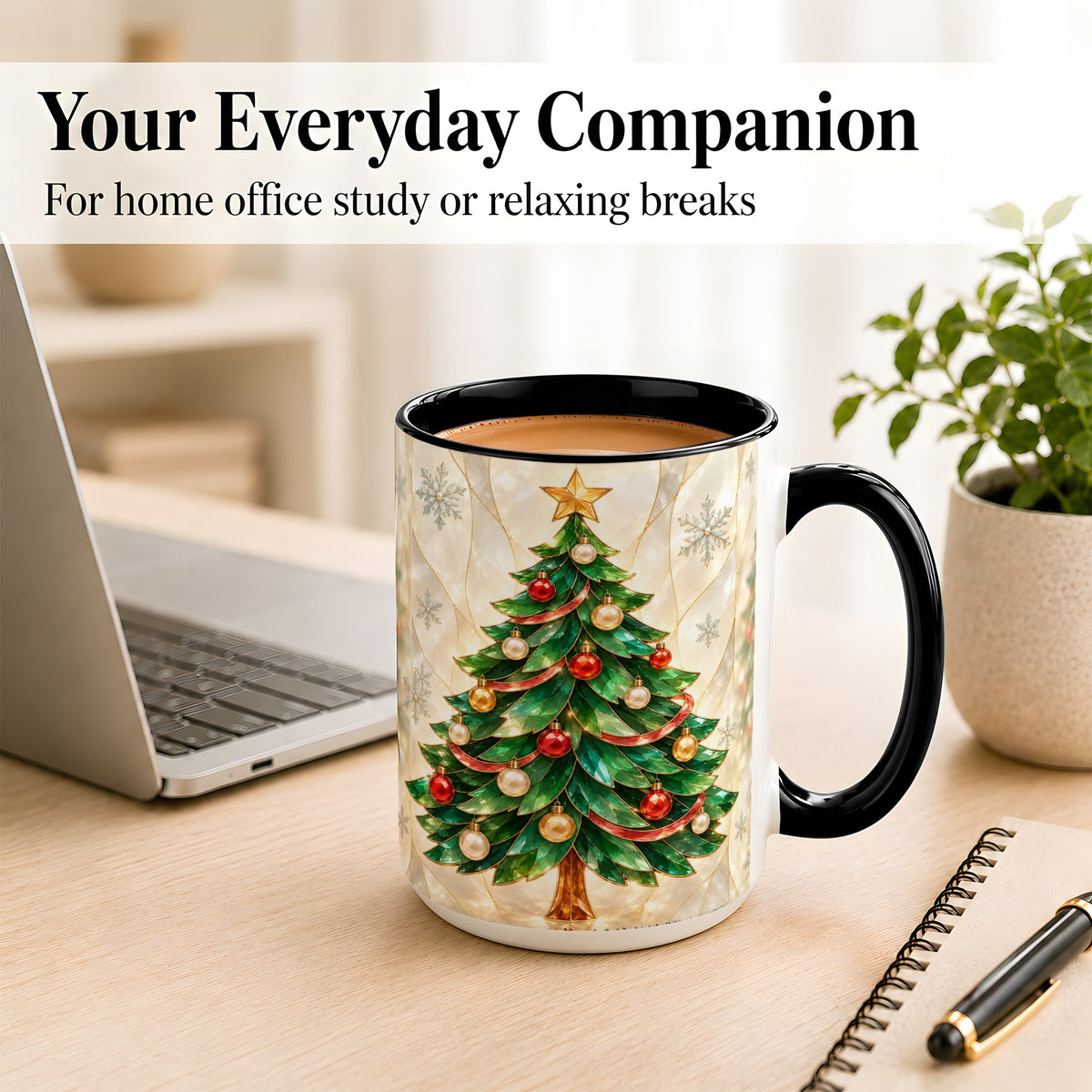 #pl[15oz|Black] Jeweled Christmas Tree Coffee Mug, Holiday Ornament Mug, Ceramic Cup