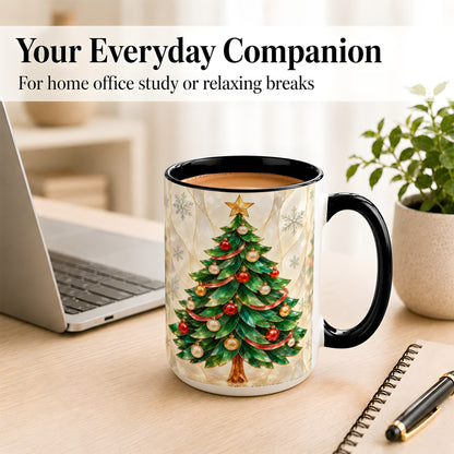 #pl[15oz|Black] Jeweled Christmas Tree Coffee Mug, Holiday Ornament Mug, Ceramic Cup
