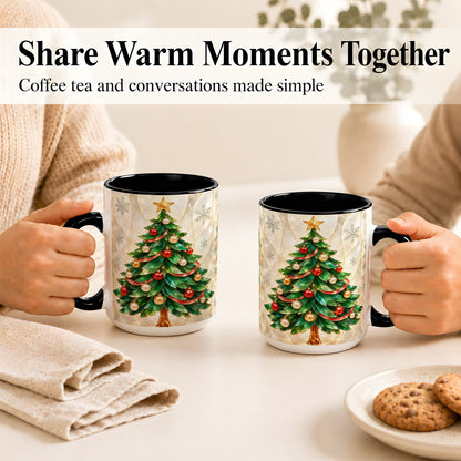 #pl[15oz|Black] Jeweled Christmas Tree Coffee Mug, Holiday Ornament Mug, Ceramic Cup