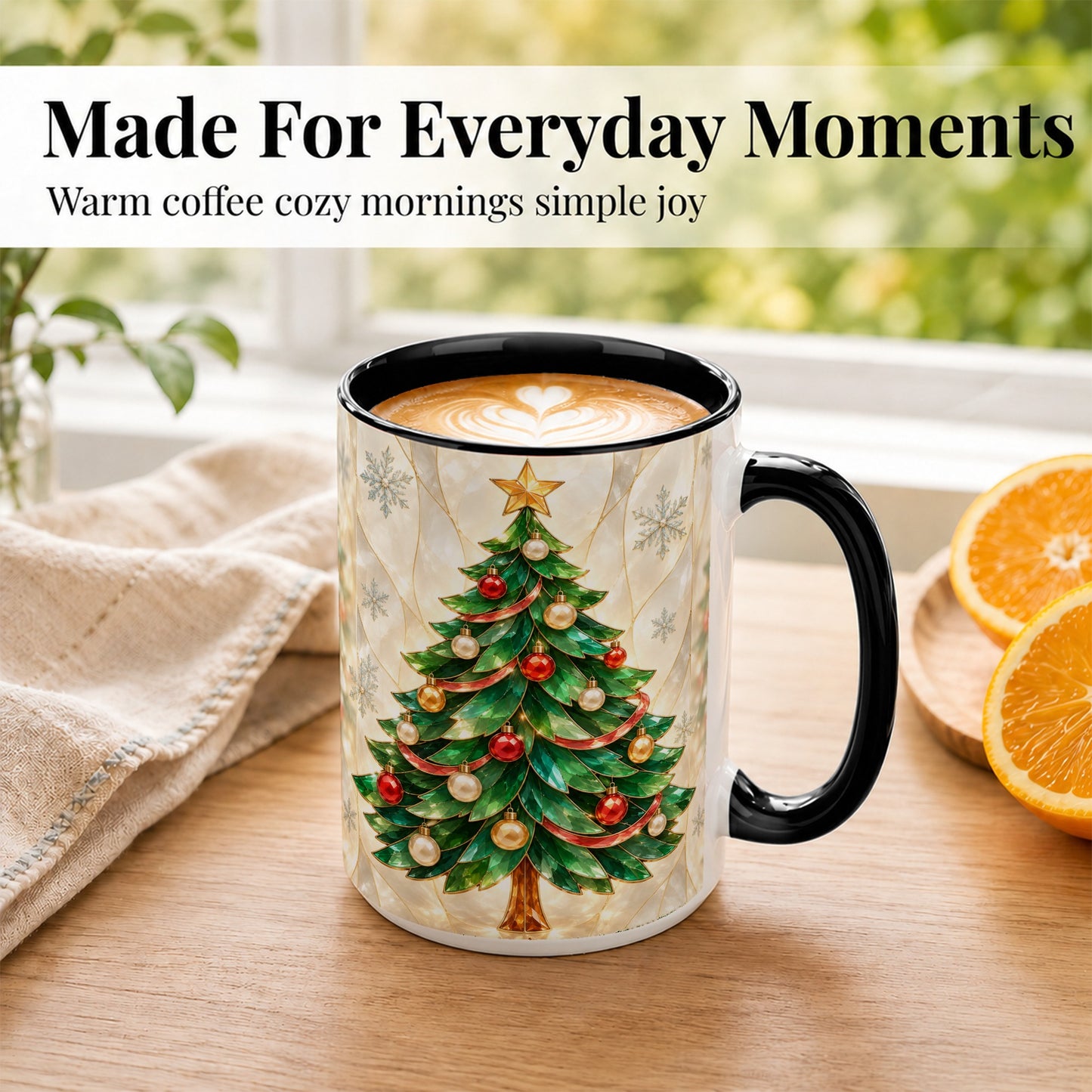#pl[15oz|Black] Jeweled Christmas Tree Coffee Mug, Holiday Ornament Mug, Ceramic Cup