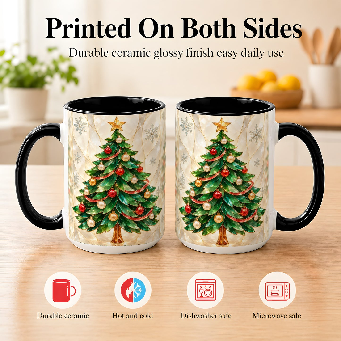 #pl[15oz|Black] Jeweled Christmas Tree Coffee Mug, Holiday Ornament Mug, Ceramic Cup