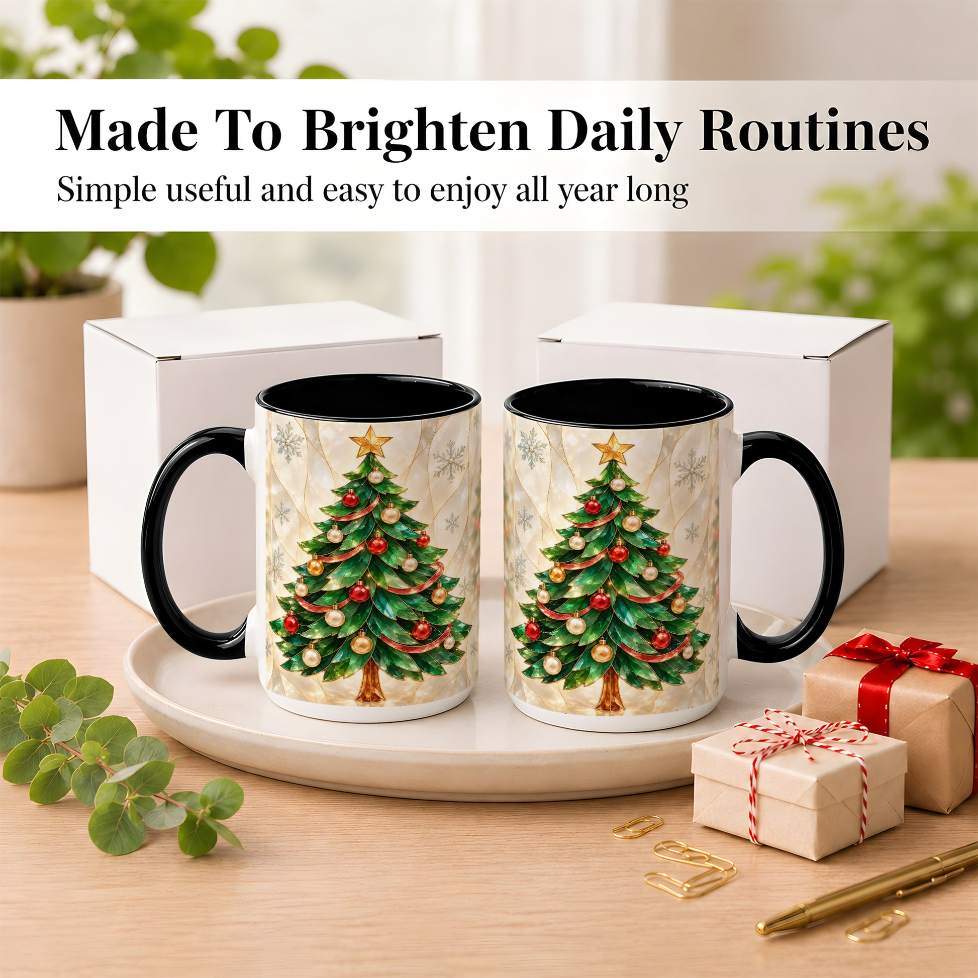#pl[15oz|Black] Jeweled Christmas Tree Coffee Mug, Holiday Ornament Mug, Ceramic Cup