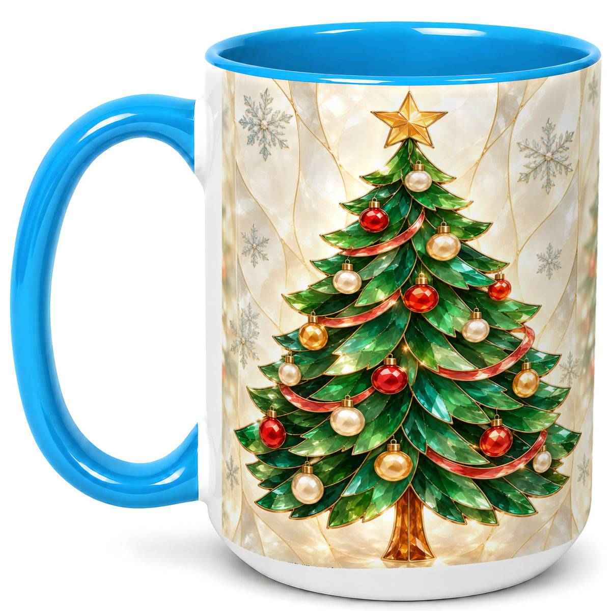 #pl[15oz|Blue] Jeweled Christmas Tree Coffee Mug, Holiday Ornament Mug, Ceramic Cup