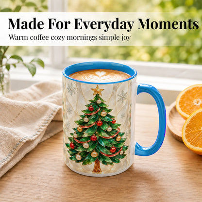 #pl[15oz|Blue] Jeweled Christmas Tree Coffee Mug, Holiday Ornament Mug, Ceramic Cup