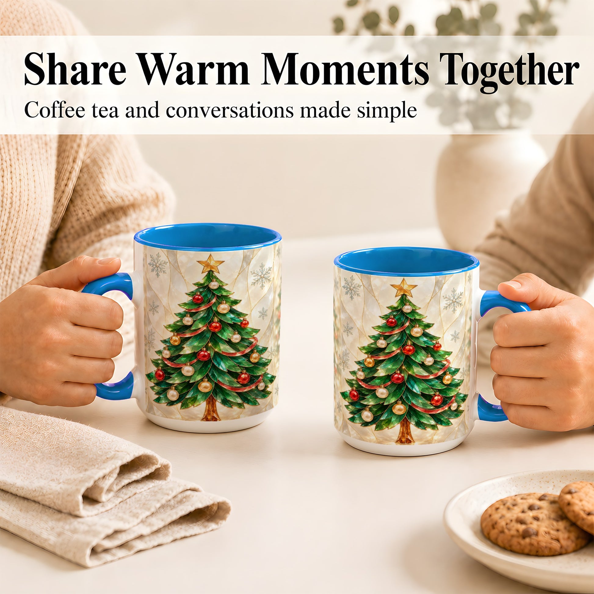 #pl[15oz|Blue] Jeweled Christmas Tree Coffee Mug, Holiday Ornament Mug, Ceramic Cup
