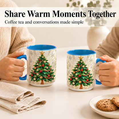 #pl[15oz|Blue] Jeweled Christmas Tree Coffee Mug, Holiday Ornament Mug, Ceramic Cup