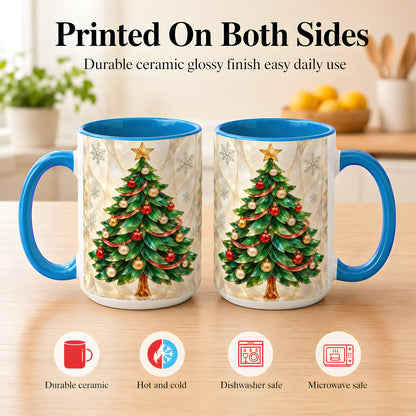 #pl[15oz|Blue] Jeweled Christmas Tree Coffee Mug, Holiday Ornament Mug, Ceramic Cup