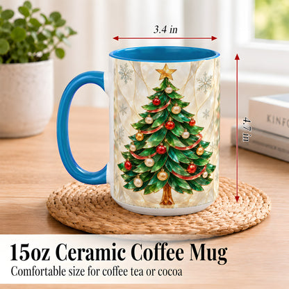 #pl[15oz|Blue] Jeweled Christmas Tree Coffee Mug, Holiday Ornament Mug, Ceramic Cup