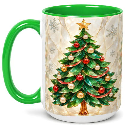 #pl[15oz|Green] Jeweled Christmas Tree Coffee Mug, Holiday Ornament Mug, Ceramic Cup