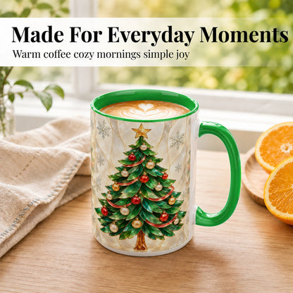 #pl[15oz|Green] Jeweled Christmas Tree Coffee Mug, Holiday Ornament Mug, Ceramic Cup