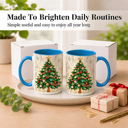 #pl[15oz|Blue] Jeweled Christmas Tree Coffee Mug, Holiday Ornament Mug, Ceramic Cup