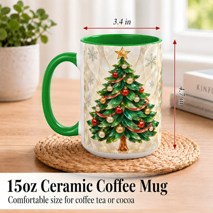 #pl[15oz|Green] Jeweled Christmas Tree Coffee Mug, Holiday Ornament Mug, Ceramic Cup