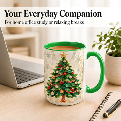 #pl[15oz|Green] Jeweled Christmas Tree Coffee Mug, Holiday Ornament Mug, Ceramic Cup