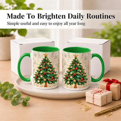 #pl[15oz|Green] Jeweled Christmas Tree Coffee Mug, Holiday Ornament Mug, Ceramic Cup