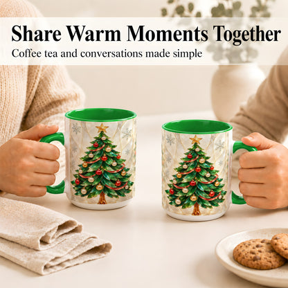 #pl[15oz|Green] Jeweled Christmas Tree Coffee Mug, Holiday Ornament Mug, Ceramic Cup