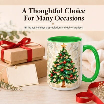 #pl[15oz|Green] Jeweled Christmas Tree Coffee Mug, Holiday Ornament Mug, Ceramic Cup